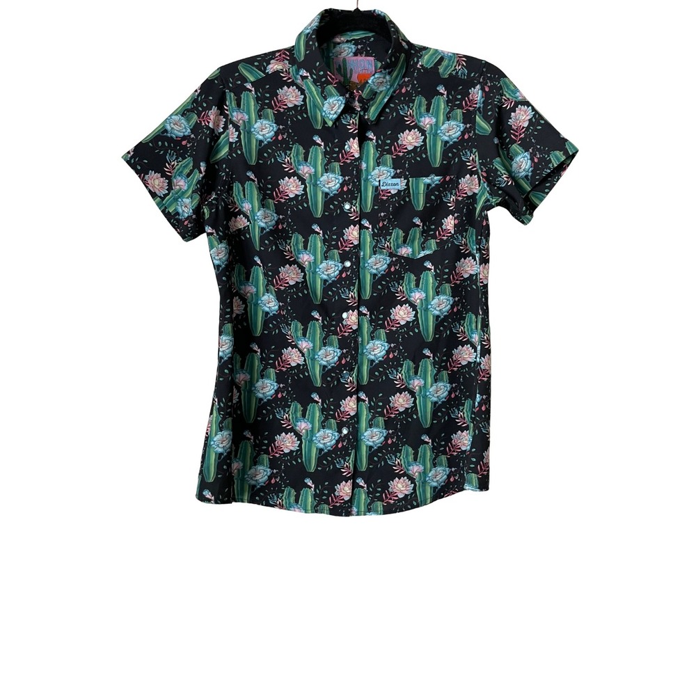 Dixxon Flannel Co Good Time Charlie Cactus Floral Snap Shirt Women Small Black